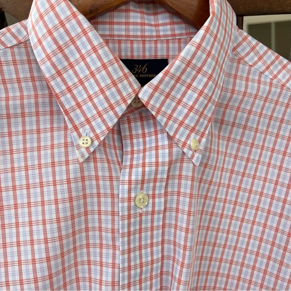 Brooks Brothers 346 Men’s Shirt White Orange Blue Check Long Sleeve Button Sz M